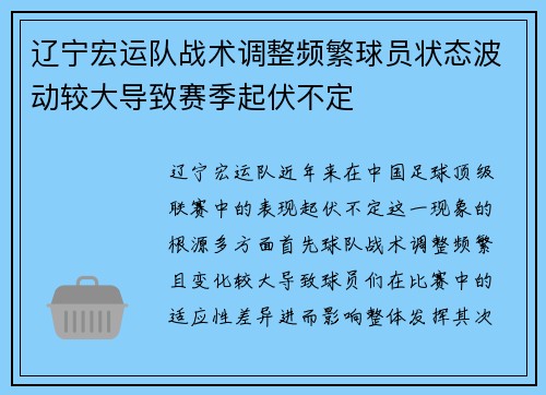 辽宁宏运队战术调整频繁球员状态波动较大导致赛季起伏不定